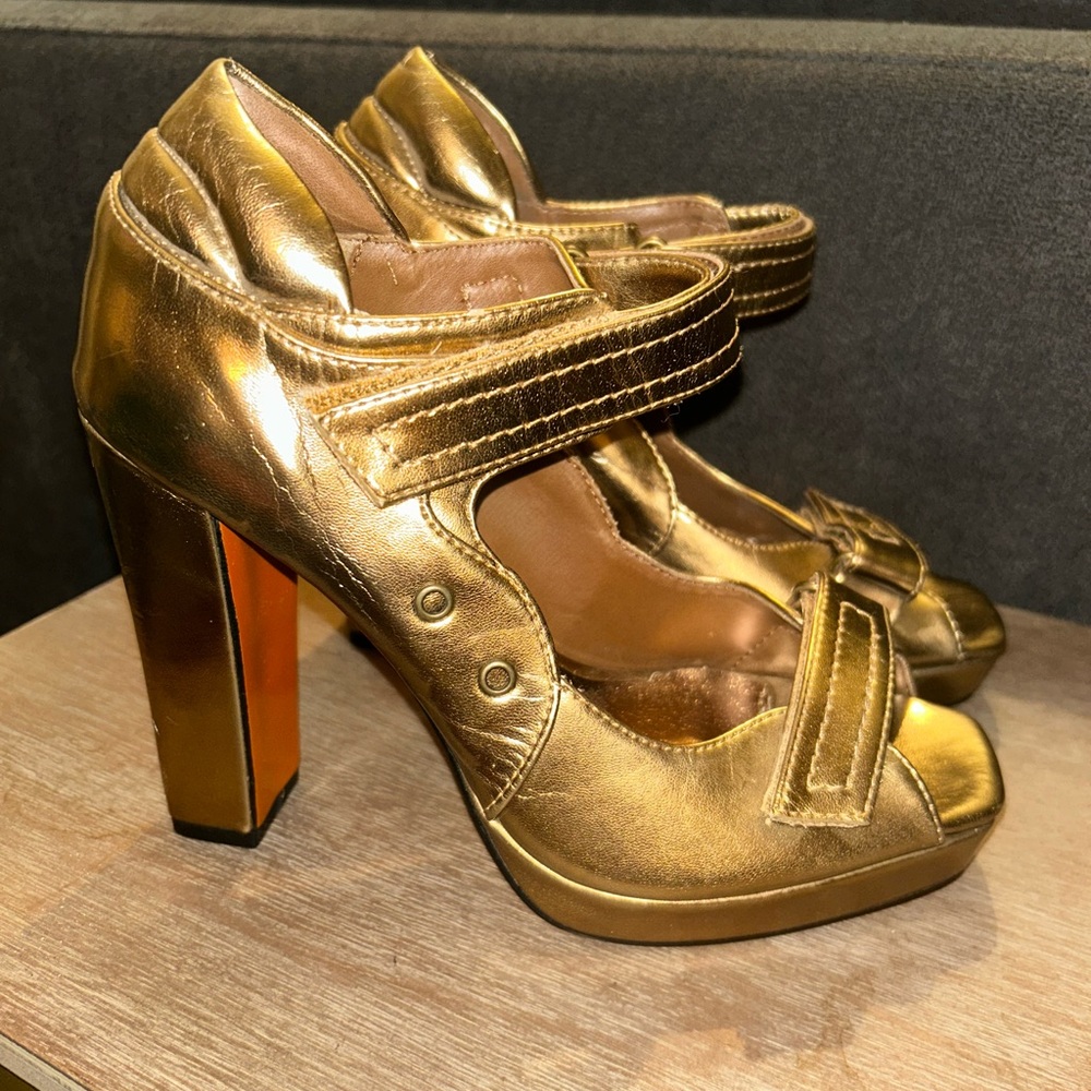 gold metallic platform high heels
